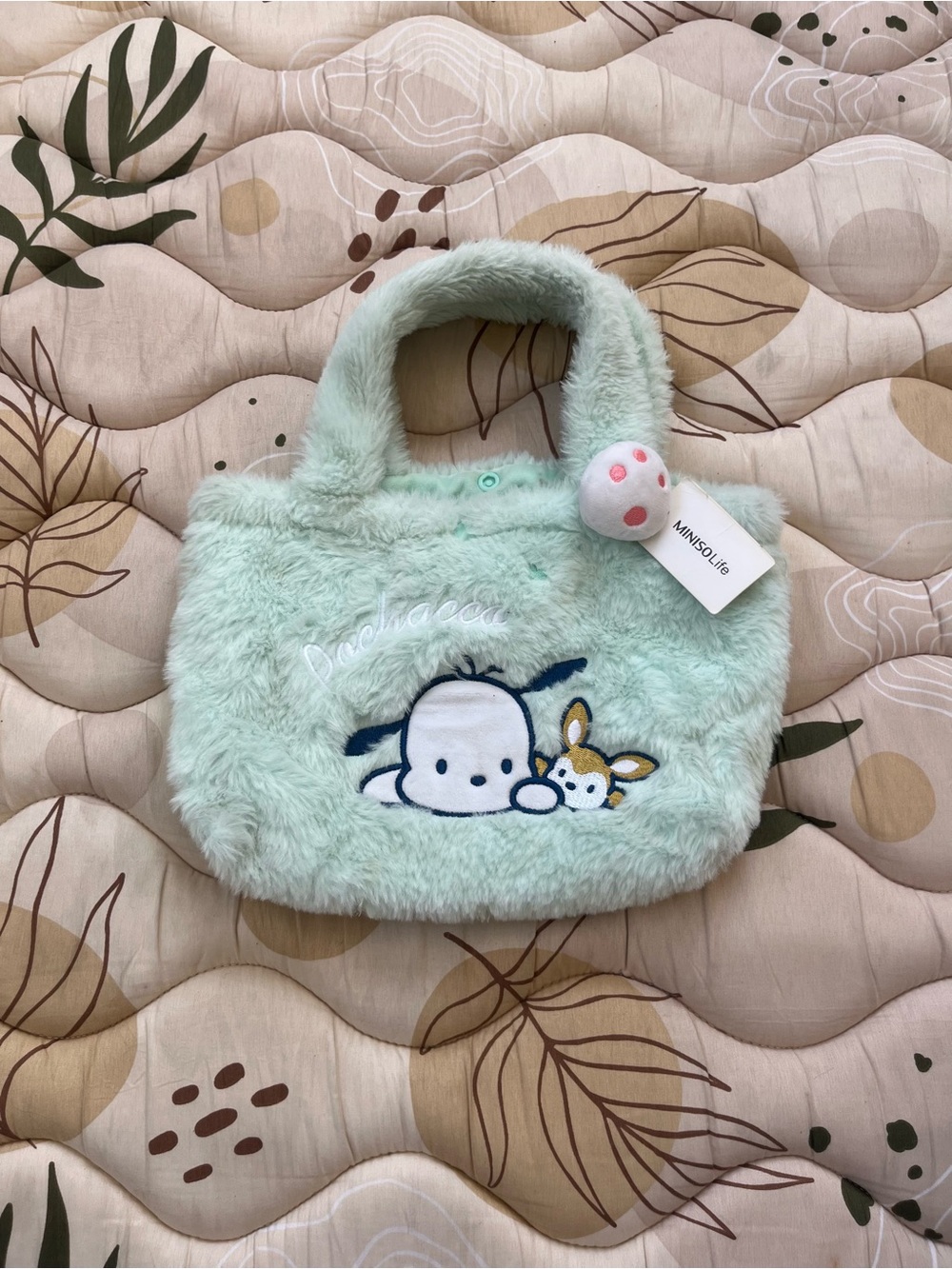 Kids Mint Green Plush Handbag with Cute Character